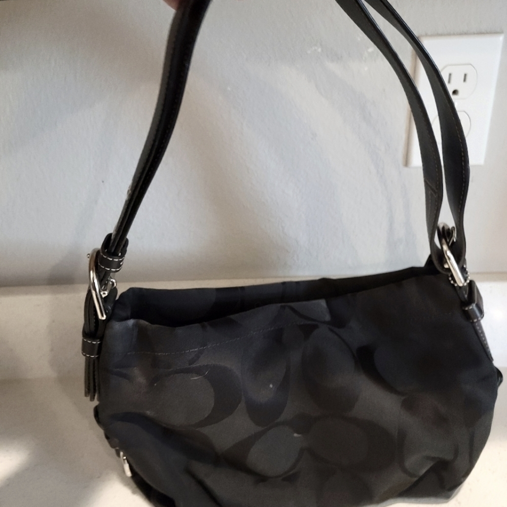 Coach Monogram Small Shoulder Bag. Black. Gem
